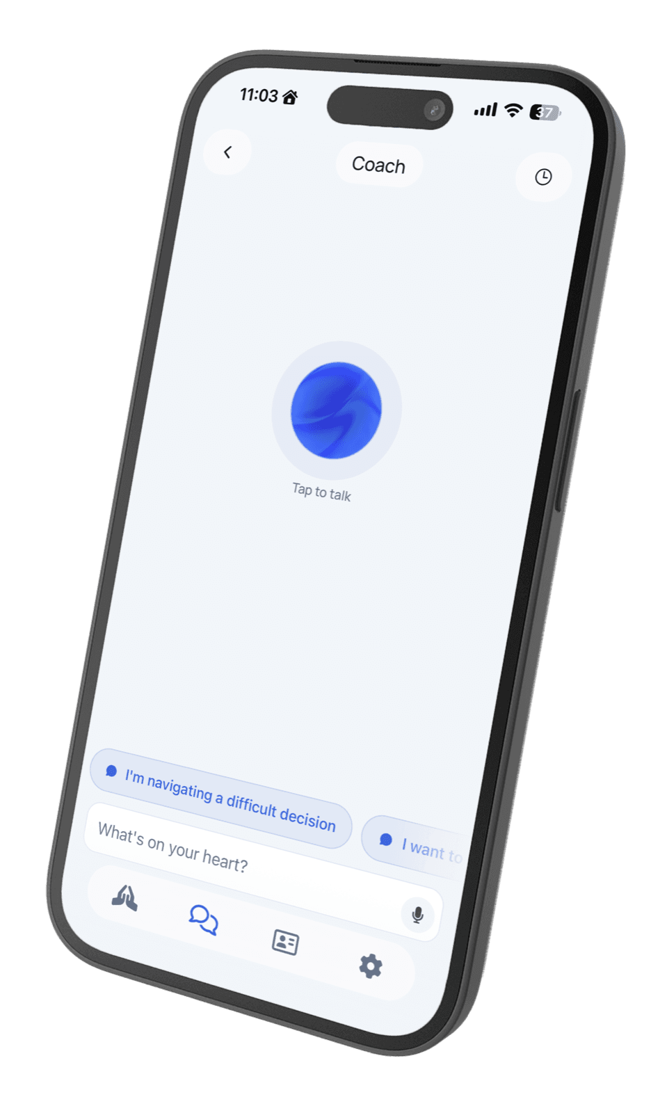 The Ediphai mobile app — Coach screen